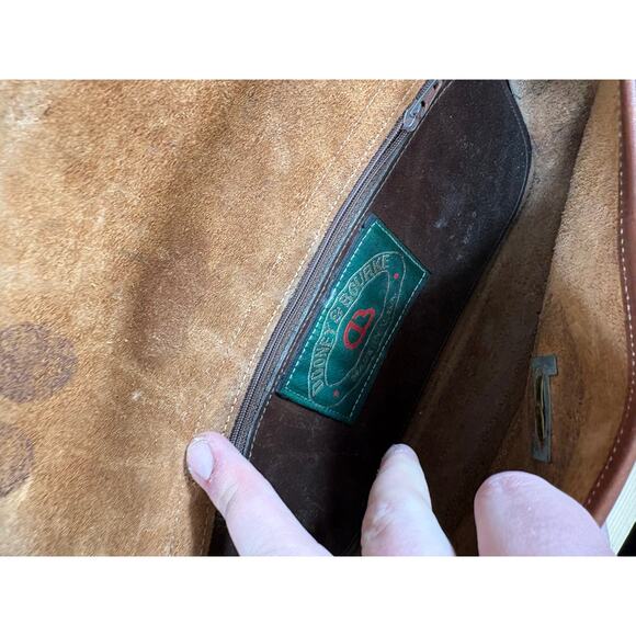 Vintage 80s Dooney & Bourke All Weather Leather Saddle Bag Turn Lock Green Brown - Picture 4 of 8